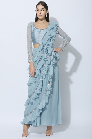 Nidhika Shekhar Pre-draped Ruffle Saree with Blouse