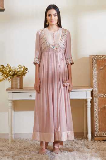 Shyam Narayan Prasad Silk Angrakha Anarkali Set 