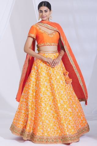 Blue Lotus Design Embroidered Lehenga Set