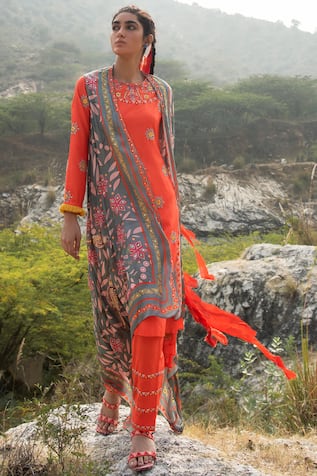 Printed Cape Kurta Set 