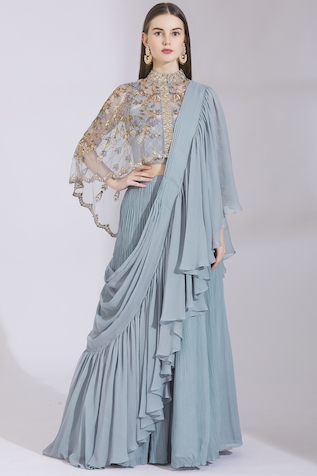Ayesha Aejaz Draped Ruffle Lehenga Saree