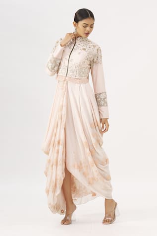 Embroidered Draped Gown with Jacket 