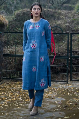 Embroidered Blue Kurta & Pant Set For Kids