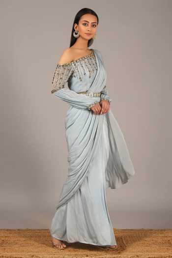 NIDHIKA SHEKHAR Pre-Draped Saree with One Shoulder Blouse  