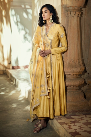 Matsya Chanderi Silk Angrakha Set