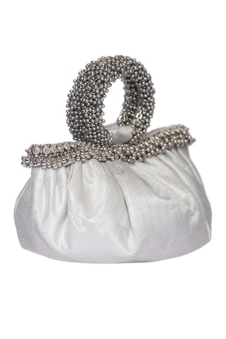Embroidered Chevron Handbag With Beaded Handle 
