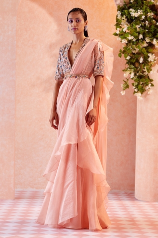 Ridhi Mehra Ambre Draped Ruffle Saree with Blouse