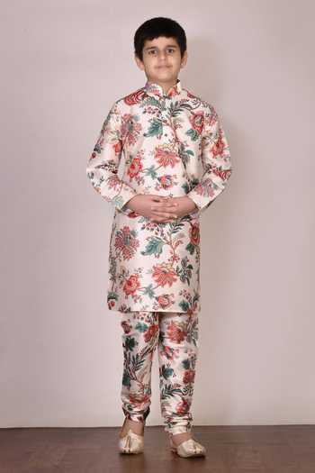 Petite Pomme Ivory Silk Printed Kurta Set 