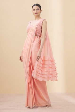 ARPAN VOHRA Pre-Draped Ruffle Saree With Blouse
