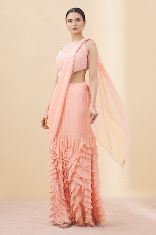 ARPAN VOHRA Pre-Draped Saree Gown With Blouse