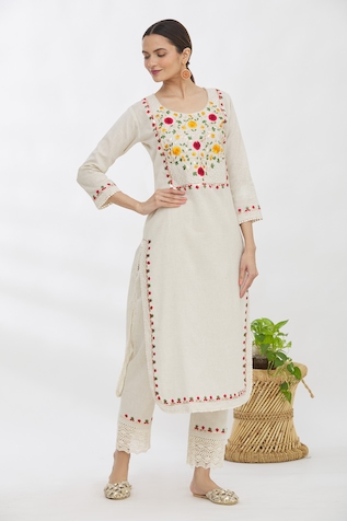 Naintara Bajaj Cotton Embroidered Kurta & Pant Set