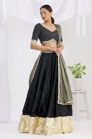 Zari Embroidered Black Lehenga Set For Kids
