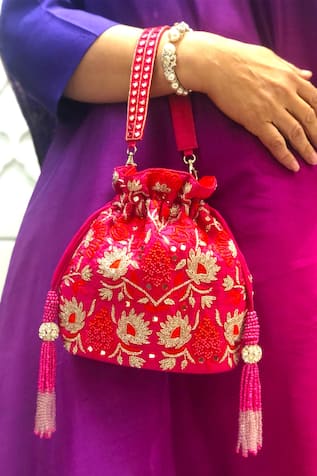 Poly Silk Embellished Potli Bag 