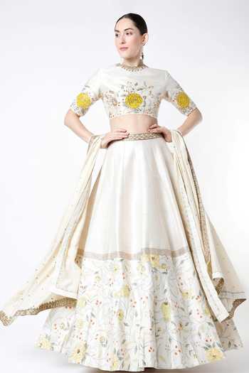 Blue Lotus Design Raw Silk Bridal Lehenga Set 