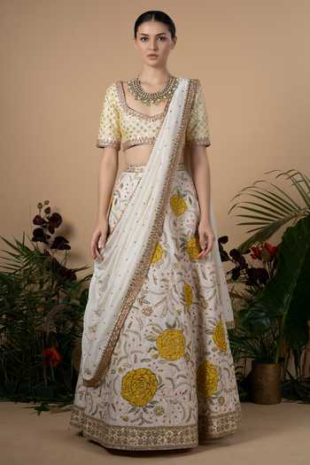 Blue Lotus Design Raw Silk Bridal Lehenga Set 