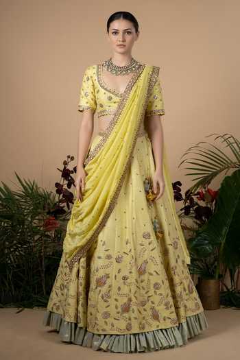 Blue Lotus Design Raw Silk Bridal Lehenga Set 