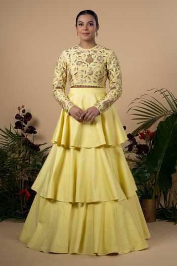 Blue Lotus Design Raw Silk Blouse & Lehenga Set 