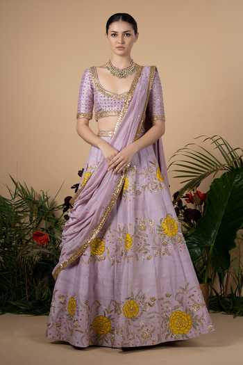 Blue Lotus Design Raw Silk Bridal Lehenga Set 