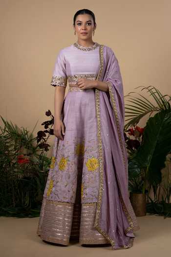 Blue Lotus Design Raw Silk Lehenga Set 