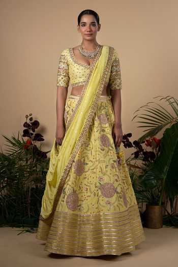 Blue Lotus Design Raw Silk Bridal Lehenga Set 