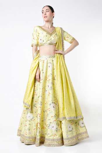Blue Lotus Design Raw Silk Lehenga Set 