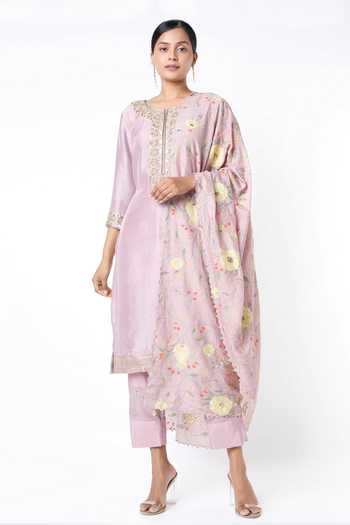 Blue Lotus Design Embroidered Kurta Set 