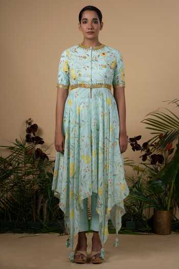 Blue Lotus Design Floral Print Kurta & Pant Set 