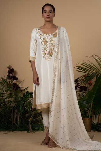 Blue Lotus Design Embroidered Kurta Set 