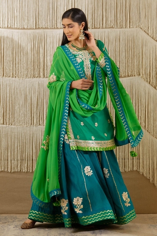 Shyam Narayan Prasad Chanderi Embroidered Kurta Lehenga Set