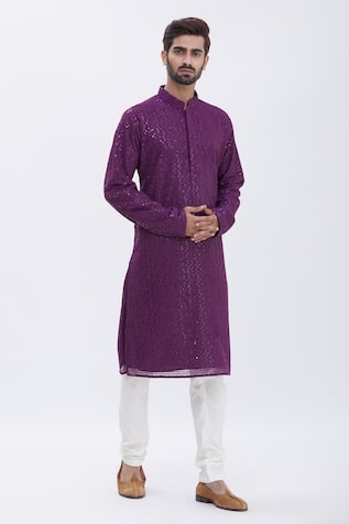Embroidered Sequins Kurta Set For Kids