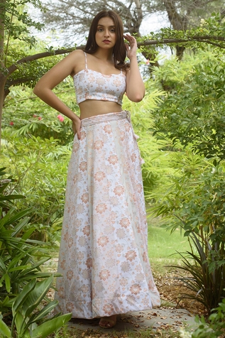 Pasha India Linen Printed Lehenga With Blouse