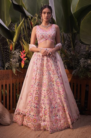 Organza Embroidered Bridal Lehenga Set 