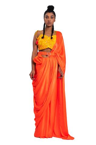 Buy Sareez House Solid/Plain Daily Wear Georgette Orange Sarees Online @  Best Price In India | Flipkart.com
