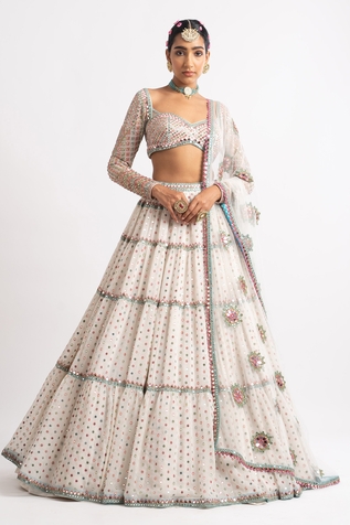 Vvani by Vani Vats Multi Tiered Embroidered Lehenga Set