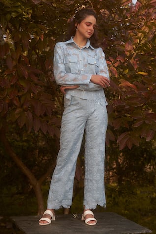 Bluebird Flower Cut-Out Pant Set 