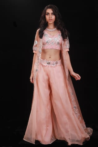 Floral Embroidered Jacket & Palazzo Set 