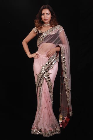 Mirror Embroidered Saree With Blouse 
