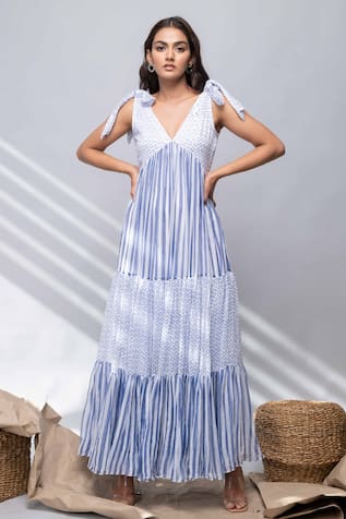 Geometric Print Tiered Dress For Kids