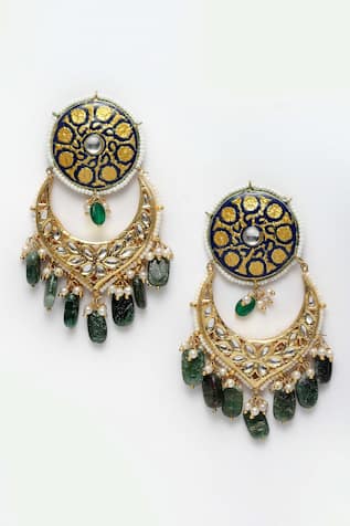 Kundan, Pearls & Sapphire Chandbalis 