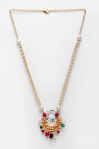 Gold Kundan Crescent Moon Pendant Necklace 