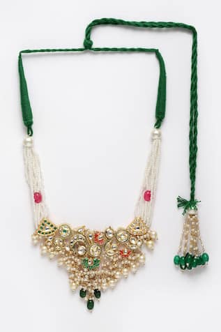 Gold Plated Cluster Pearl Drop Pendant Necklace 
