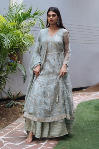 Ewaz Embroidered Angrakha Kurta Lehenga Set