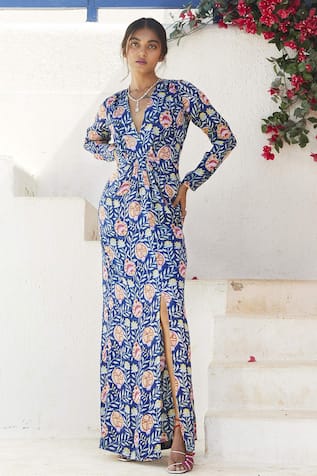 Anar Print Draped Gown 