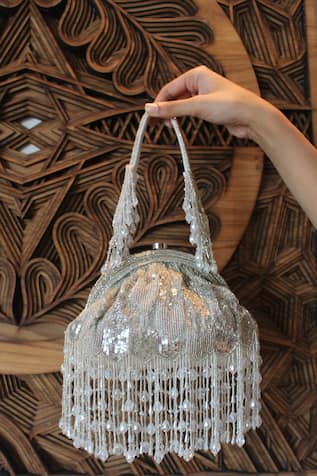 Nayaab By Sonia Suede Clutch With Handle 