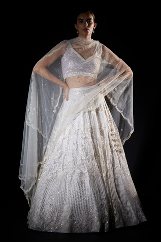 Angad Singh Organza Floral Embroidered Lehenga Set