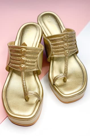 The Alter Metallic Braided Kolhapuri Wedges 