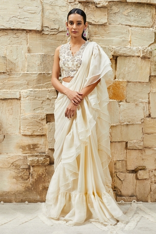 J by Jannat Ruffle Pre-Draped Saree With Blouse