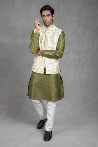 Floral Print Bundi & Kurta Set 
