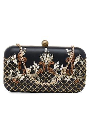 Leather Embellished Clutch With Sling 