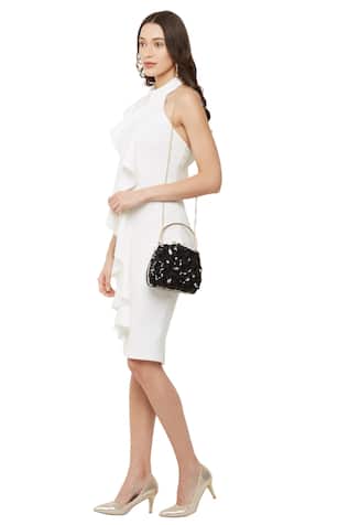 Suede Sequin Embellished Clutch With Sling 
